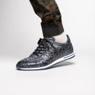 Zelli Italia Rio Men's Shoes Black Denim Ostrich Skin Sneaker (ZEL1054)
