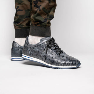 Zelli Italia Rio Men's Shoes Black Denim Ostrich Skin Sneaker (ZEL1054)