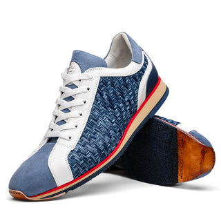 Zelli Italia Ripi Men's Shoes Blue & White Woven Calf-Skin Leather Sneaker (ZEL1056)