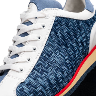 Zelli Italia Ripi Men's Shoes Blue & White Woven Calf-Skin Leather Sneaker (ZEL1056)