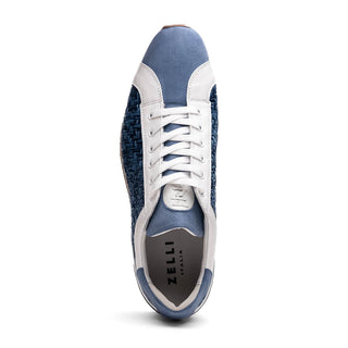 Zelli Italia Ripi Men's Shoes Blue & White Woven Calf-Skin Leather Sneaker (ZEL1056)
