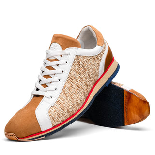 Zelli Italia Ripi Men's Shoes Brown & White Woven Calf-Skin Leather Sneaker (ZEL1056)