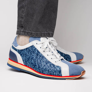 Zelli Italia Ripi Men's Shoes Blue & White Woven Calf-Skin Leather Sneaker (ZEL1056)
