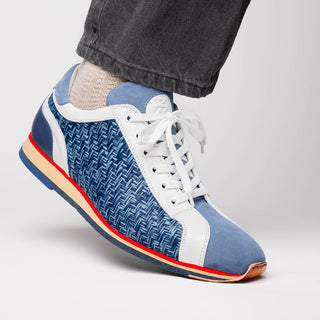 Zelli Italia Ripi Men's Shoes Blue & White Woven Calf-Skin Leather Sneaker (ZEL1056)