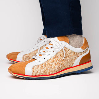 Zelli Italia Ripi Men's Shoes Brown & White Woven Calf-Skin Leather Sneaker (ZEL1056)