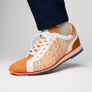 Zelli Italia Ripi Men's Shoes Brown & White Woven Calf-Skin Leather Sneaker (ZEL1056)