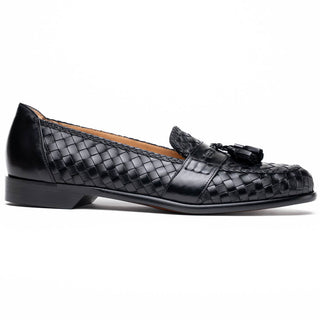 Zelli Italia Riviera Men's Shoes Black Woven Calf-Skin Leather Tassel Loafer (ZEL1020)