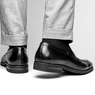 Zelli Italia Roma Men's Shoes Black Burnished Calf-Skin Leather Penny Loafer (ZEL1019)