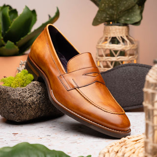 Zelli Italia Roma Men's Shoes Camel Burnished Calf-Skin Leather Penny Loafer (ZEL1019)