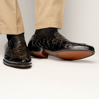 Zelli Italia Roma Men's Shoes Black Crocodile Skin Penny Loafer (ZEL1003)