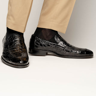 Zelli Italia Roma Men's Shoes Black Crocodile Skin Penny Loafer (ZEL1003)
