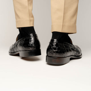 Zelli Italia Roma Men's Shoes Black Crocodile Skin Penny Loafer (ZEL1003)