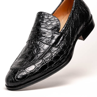 Zelli Italia Roma Men's Shoes Black Crocodile Skin Penny Loafer (ZEL1003)
