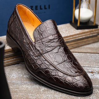 Zelli Italia Roma Men's Shoes Nicotine Crocodile Skin Penny Loafer (ZEL1003)