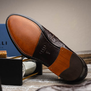 Zelli Italia Roma Men's Shoes Nicotine Crocodile Skin Penny Loafer (ZEL1003)