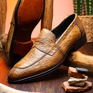 Zelli Italia Roma Men's Shoes Taupe Crocodile Skin Penny Loafer (ZEL1003)