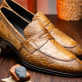 Zelli Italia Roma Men's Shoes Taupe Crocodile Skin Penny Loafer (ZEL1003)