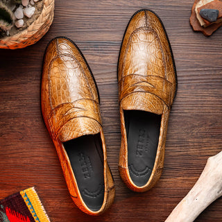 Zelli Italia Roma Men's Shoes Taupe Crocodile Skin Penny Loafer (ZEL1003)