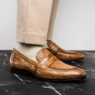 Zelli Italia Roma Men's Shoes Taupe Crocodile Skin Penny Loafer (ZEL1003)