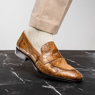 Zelli Italia Roma Men's Shoes Taupe Crocodile Skin Penny Loafer (ZEL1003)