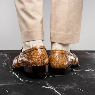 Zelli Italia Roma Men's Shoes Taupe Crocodile Skin Penny Loafer (ZEL1003)