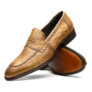 Zelli Italia Roma Men's Shoes Taupe Crocodile Skin Penny Loafer (ZEL1003)