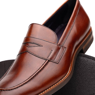 Zelli Italia Roma Men's Shoes Cognac Burnished Calf-Skin Leather Penny Loafer (ZEL1019)