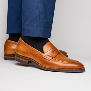 Zelli Italia Roma Men's Shoes Camel Burnished Calf-Skin Leather Penny Loafer (ZEL1019)