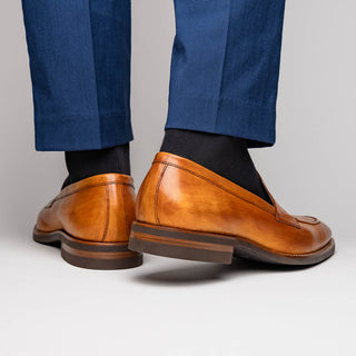 Zelli Italia Roma Men's Shoes Camel Burnished Calf-Skin Leather Penny Loafer (ZEL1019)