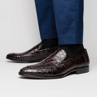 Zelli Italia Roma Men's Shoes Nicotine Crocodile Skin Penny Loafer (ZEL1003)