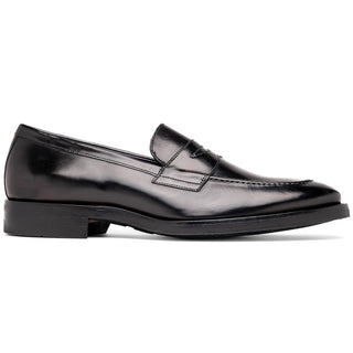 Zelli Italia Roma Men's Shoes Black Burnished Calf-Skin Leather Penny Loafer (ZEL1019)