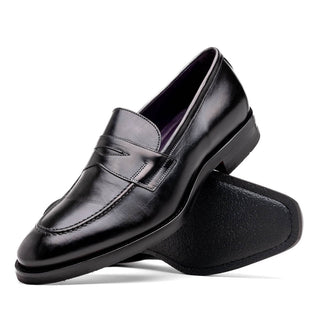 Zelli Italia Roma Men's Shoes Black Burnished Calf-Skin Leather Penny Loafer (ZEL1019)