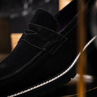 Zelli Italia Roma Men's Shoes Black Suede Leather Penny Loafer (ZEL1032)