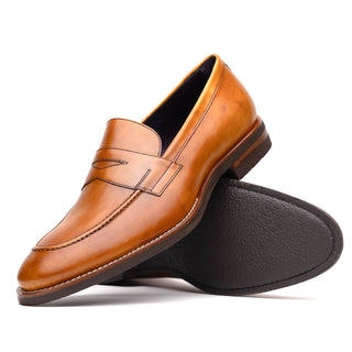Zelli Italia Roma Men's Shoes Camel Burnished Calf-Skin Leather Penny Loafer (ZEL1019)