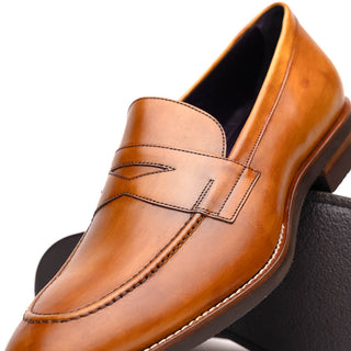 Zelli Italia Roma Men's Shoes Camel Burnished Calf-Skin Leather Penny Loafer (ZEL1019)