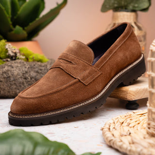 Zelli Italia Roma Men's Shoes Tobacco Suede Leather Penny Loafer (ZEL1032)