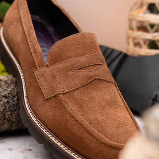 Zelli Italia Roma Men's Shoes Tobacco Suede Leather Penny Loafer (ZEL1032)