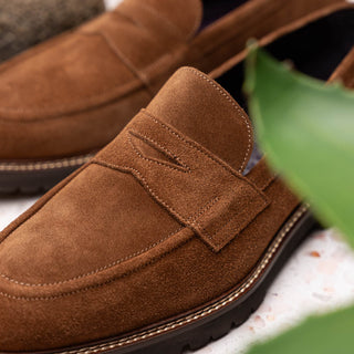 Zelli Italia Roma Men's Shoes Tobacco Suede Leather Penny Loafer (ZEL1032)