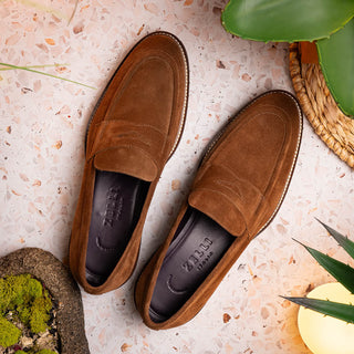 Zelli Italia Roma Men's Shoes Tobacco Suede Leather Penny Loafer (ZEL1032)