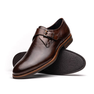Zelli Italia Roman Men's Shoes Chestnut Calf-Skin Leather Single Monk-Strap (ZEL1076)