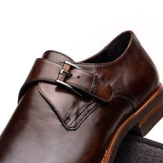 Zelli Italia Roman Men's Shoes Chestnut Calf-Skin Leather Single Monk-Strap (ZEL1076)