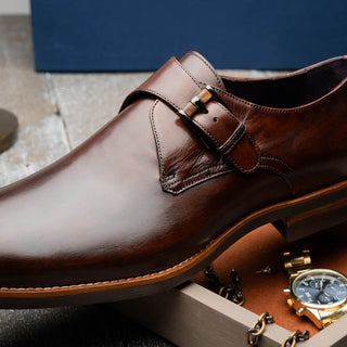 Zelli Italia Roman Men's Shoes Chestnut Calf-Skin Leather Single Monk-Strap (ZEL1076)