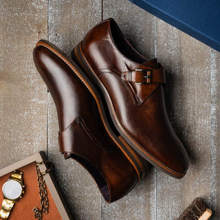 Zelli Italia Roman Men's Shoes Chestnut Calf-Skin Leather Single Monk-Strap (ZEL1076)