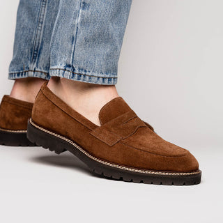 Zelli Italia Roma Men's Shoes Tobacco Suede Leather Penny Loafer (ZEL1032)