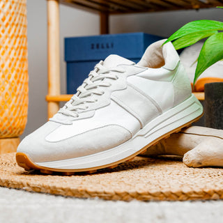 Zelli Italia Roxi Men's Shoes White Suede & Calf-Skin Leather Sneaker (ZEL1078)