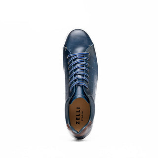 Zelli Italia Russo Men's Shoes Navy Burnished Calf-Skin Leather Sneaker (ZEL1050)