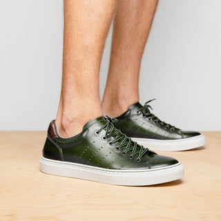 Zelli Italia Russo Men's Shoes Olive Burnished Calf-Skin Leather Sneaker (ZEL1050)