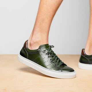 Zelli Italia Russo Men's Shoes Olive Burnished Calf-Skin Leather Sneaker (ZEL1050)