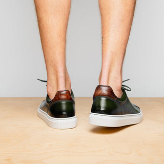 Zelli Italia Russo Men's Shoes Olive Burnished Calf-Skin Leather Sneaker (ZEL1050)