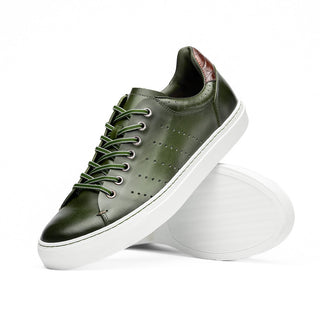 Zelli Italia Russo Men's Shoes Olive Burnished Calf-Skin Leather Sneaker (ZEL1050)